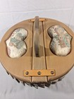 Vintage Lined Sewing Bushel Basket Heart  With Double Hinged Wood Lid