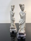 Vintage Chinese Soapstone Carvings Set Of 2 Women Figurines Asian Artisan