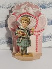 4 25  Antique Germany Foldout Girl   Doves Valentines 3d Diecut