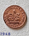 1 Pfennig Coin Germany 1948   Bank Of German States   Mzz  D  Ez  Very Nice