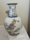 Chinese Famille Rose Style Porcelain Vase With Floral Motifs  Signed       