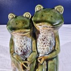 8  Frog Couple Anthropomorphic Statue Figurine Ceramic Art Pottery Green Glossy