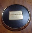 Vintag Brass Leather Drink Coasters W Wood Stand Set Of 4 Round New In Box