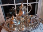 Wallace Baroque Silverplate 4 Piece Coffee Set Including Tray