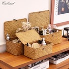  Storage Basket With Lid  Natural Seagrass Bin With Lid Set Of 3  Natural01