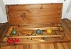 Antique Victorian 1880-90s Little Folks Croquet Lawn Parlor Game Set Wood Case