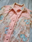 Vintage 1970s Button Up Blouse Peach Floral Sheer Collared Western Womens Sz 12