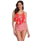 Women High Waisted Ruffle Padded Push-up Tankini Set Swimsuit Bathing Suit-red