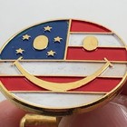 Vtg 70s Patriotic Cufflinks Usa Flag Red White Blue Enamel Gold Smily Face Stars