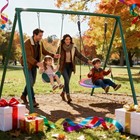 Two Seats Metal Swing Set Heavy Duty Frame Outdoor For Kids Adults Backyard Play