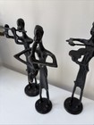 Trio Vintage Bronze Musicians Statues Sculptures Violin Sax Flute 11 5 h Heavy