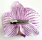 4  Bright Purple   White Orchid Silk Flower Hair Clip Tropical Luau Cruise