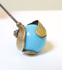 Antique Hatpin Turquoise Glass Ball With Leaves