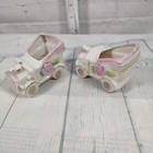 Two Vintage Japan Small Planters 3 5  Hand Painted Porcelain Car Pink Roses Gold