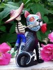 Day Of The Dead Skeleton Dog Rose   Owner Sombrero Handmade Clay Mexico Folk Art