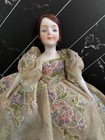 Vintage German Half Doll Pin Cushion With Porcelain Head And Embroidered Dress