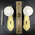 Brass Yale Classon Pattern Tudor Deco Glass Doorknob Hardware 1 Of 7 Sets