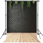 Black 5x7ft Vinyl Photography Backdrop With Wood Floor Design For Christmas     