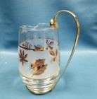 Vtg Libbey Frosted Glass Golden Foliage Gold Leaf Mini Cocktail Pitcher Metal
