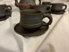 Yixing Oriental Teapot 6 Cups 7 Saucers Chinese Brown Clay Cherry Blossom Leaves