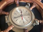 24    Wood Ships Steering Wheel W  Brass Porthole Clock Nautical Maritime Decor