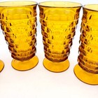 Vintage Indiana Glass Whitehall Amber Footed Tumblers Iced Tea Glasses Set 6