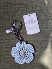 Coach Tea Rose Bag Charm Flower Blue Key Ring Leather Outlet Nwt