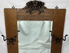 Antique Michigan Chair Co Tiger Oak Hall Wall Mirror Hat Coat Hooks Grand Rapids