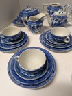 Huge Lot Vintage Child   s Blue Willow Tea Set Porcelain 56 Pieces Made In Japan