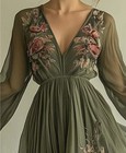 Vintage Elegant Line With V-neck   Long Sleeve Straight Hem Maxi Dress