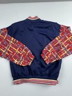Vintage Marcia Jacket Womens M Blue Satin Bomber Geometric 80s Retro Print Usa