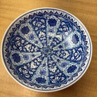 Cini Kutahya Turkish Pottery Hand Painted Blue Floral Ceramic Bowl And Plate Set