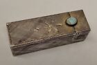 Vintage Etched Bellini Lipstick Case With Gemstone In 800 Silver Italy