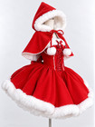 Red Princess Mini Dress With Cape  Women s Christmas Party Dress  Elegant Puffed