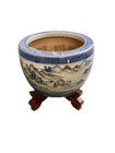 Vintage Hand Painted Signed Porcelain Chinese Planter  Shan Shui Mountain