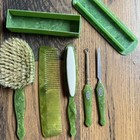Vintage Green Marbled Vanity Set 7pc Lucite Look Art Deco Hair Brush Mirror