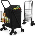 Folding Stair Climbing Cart With Basket Liner Portable Grocery Shopping Trolley