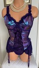 New Iridescent Teddy Bodysuit Xl  Chiffon Flutter Garters Cheeky W  Stockings