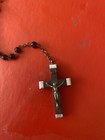 Antique French Partial  Petite Rosary Silver Medals 1800s Antique Wood Cross