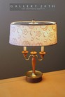 Mid Century Bouillotte Brass Table Lamp  Vtg 50 s Diffuser Atomic Jacquard 60 s