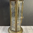 Vtg Early Brass   Etched Glass Panes Hexagon Candle Holder Lantern 12   