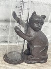 Cast Iron Cat Holding Glass Rain Gauge 5  Container Outdoor Tabletop Porch Decor
