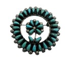 Vtg Sterling Silver 925 Zuni Style Petit Point Turquoise Floral Old Pawn Brooch