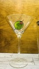 Vintage Kitsch Glass Olive Graphics Cocktail Shaker With 2 Martini Glasses
