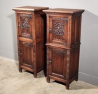 50  Tall Pair Of Vintage French Solid Oak Wood Highly Carved Gothic Cabinets