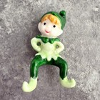 Vintage Miniature Tiny Ceramic Pixie Elf Christmas Figurine Green Outfit