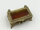 Vintage Gold Ormolu Footed Jewelry Box Casket Hollywood Regency Beveled Glass