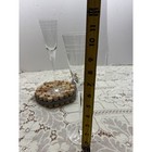 Set Of 2 Crystal Champagne Flutes Etched Triple Ring Trumpet Toasting Glasses