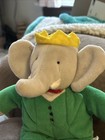 Eden King Babar Elephant Doll 7  Plush Green Suit Outfit Yellow Crown Vintage