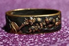 Antique Japanese Shakudo Fuchi Kashira Edo Period Colored Inlay Nanako Pine